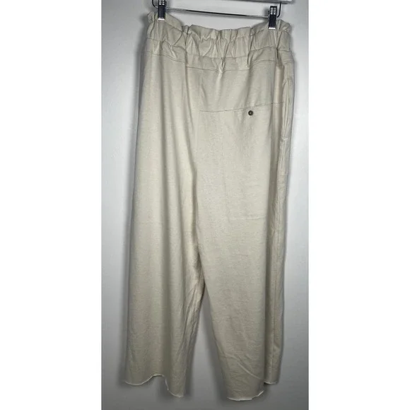 Free People Beach Size M Wide Leg Cream Paloma Slouchy Raw Hem Relax Pants - Picture 3 of 13